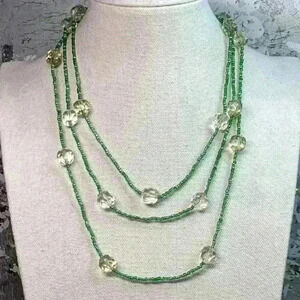 Vintage Green Seed Bead and Clear Faceted Crystals